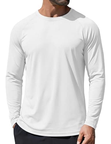 Image of GOLDPKF Long Sleeve T Shirt Mens Running Top Hiking Summer Lightweight Shirts UV Protection Tops UPF 50+ T Shirt White M