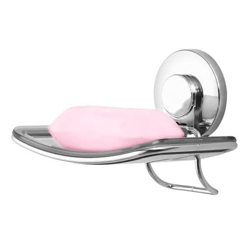 Image of LEVERLOC Soap Dish for Shower, 5 KG Strong Soap Holder Suction Cup, Wall Mounted Stainless Steel Soap Holder & Sponge Caddy for Bathroom Sink Holder, Drill-Free & Waterproof