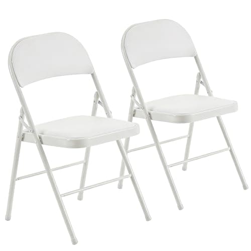 Image of Karl home Folding Chairs Set of 2, with Padded Seats for Outdoor & Indoor, Portable Stackable Commercial Seat with Steel Frame for Events Office Wedding Party, 330lbs Capacity (White)