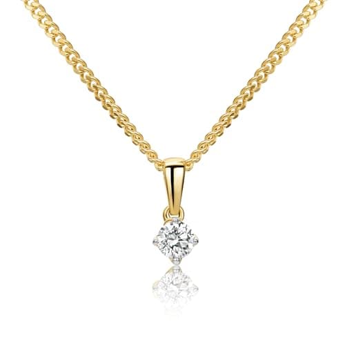 Image of MIORE Diamond Necklaces For Women in 9ct 375 Yellow Gold with 925 Sterling Silver Curb Chain 45 cm- Pendant with 0.15ct Solitaire Diamond Necklace Delivered in Jewellery Box