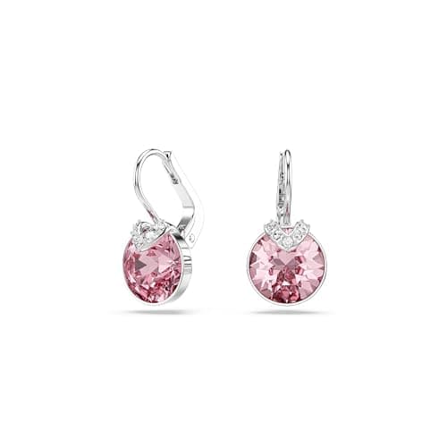 Image of Swarovski Bella V Drop Earrings, Pink Round-Cut Crystals in a Rhodium-Finished Setting, Part of the Swarovski Bella Collection