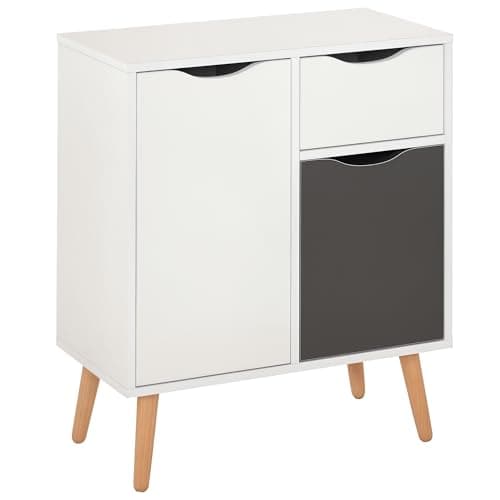 Image of HOMCOM Sideboard Floor Cabinet Storage Cupboard with Drawer and Solid Wood Legs for Bedroom, Living Room, Entryway, Grey