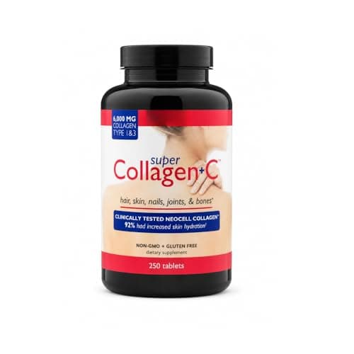 Image of Super Collagen + Vitamin C Tablets 6000mg – Type 1 & 3 Collagen Peptides – Hair, Skin, Nails & Joint Support – 250 Tablets