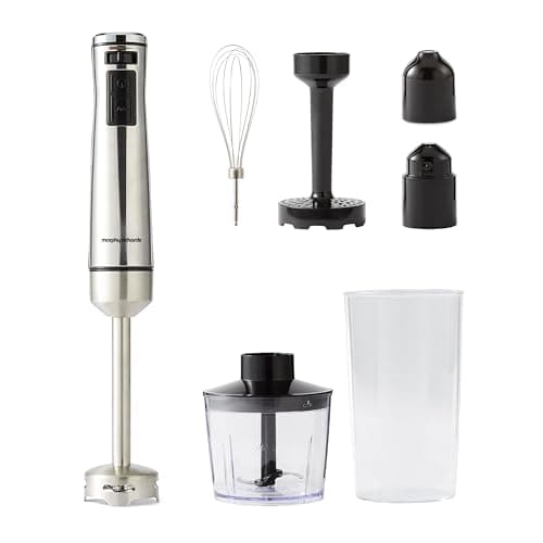 Image of Morphy Richards Stainless Steel Hand Blender Set with Masher, Variable Speeds, Turbo Mode, DC Motor, Lightweight, Mashing/Chopping/Whisking/Juicing & Blending, Accessories Included, 1000W, 402020