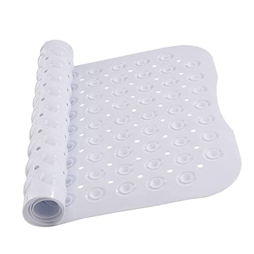 Image of MOONLIGHT20015 Shower Bath Mat Non Slip Anti Mould & Mildew with Strong Suction Cups Grip and Drain Holes Soft Rubber Shower Mats - PVC Bathroom Mat Machine Washable (70x38cm, White)