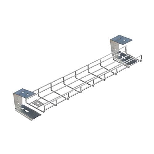Image of Direct Channel Under Desk Cable Tray Basket, Wire Management for Office Desk - 500mm (50cm) w/Brackets & Fixings – Silver