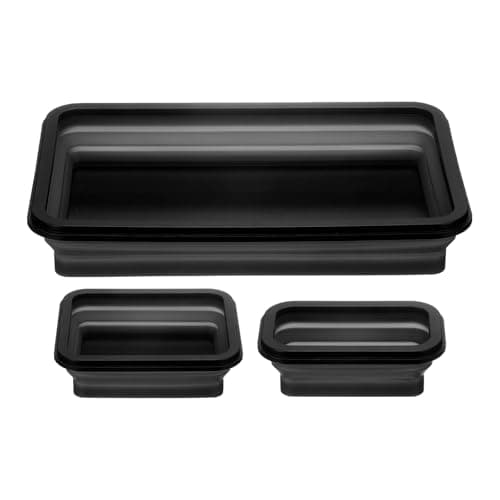 Image of sourcing map 3pcs Collapsible Magnetic Parts Tray Set 3 Different Size Foldable Small Metal Parts Tool Tray Rectangle Silicone Bowls for Fixing Screw Bolts Nuts Washers Pins, Black