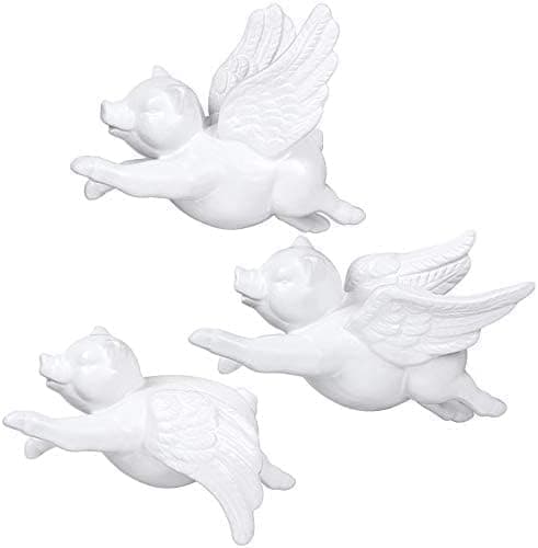 Image of Ceramic flying pig wall-mounted living room bathroom garden decoration pendant 3-piece set (White)