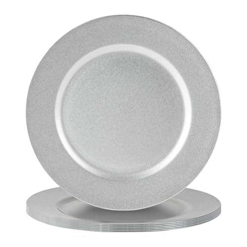 Image of Argon Tableware Metallic Charger Plates - Silver - 33cm - Pack of 6 - Metallic Finish Reusable Dining Table Setting Plates for Christmas, Party Celebrations, Restaurant Decor Placemats