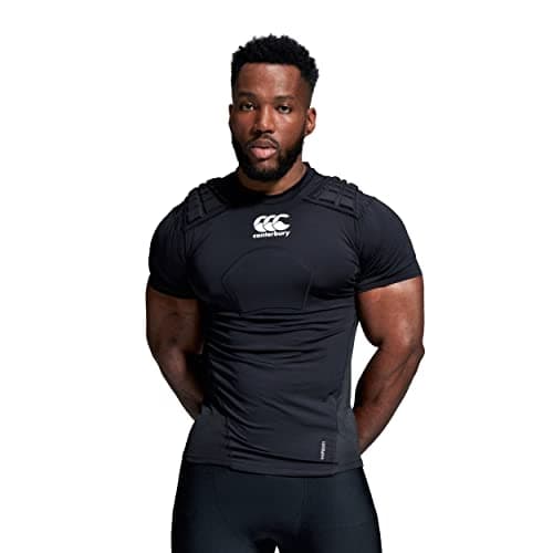 Image of Canterbury Adult Unisex Pro Protection Rugby Vest | Protect Chest & Shoulders | Breathable | Lightweight and Flexible Protective Vest, Black/Whte/Silver, L