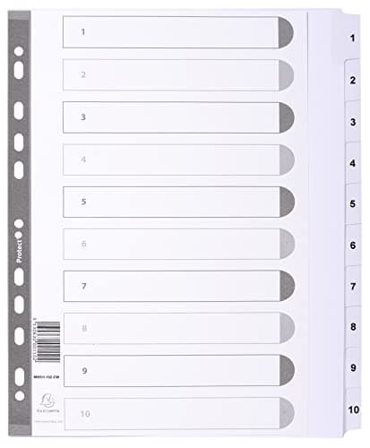 Image of Exacompta - Ref MWD1-10Z-EW - Mylar Printed Indices - For Use With A4+ Documents, Pre-Punched, 160gsm White Card with Reinforced Plastic Tabs, FSC-Certified - 10-Part Dividers (1-10)