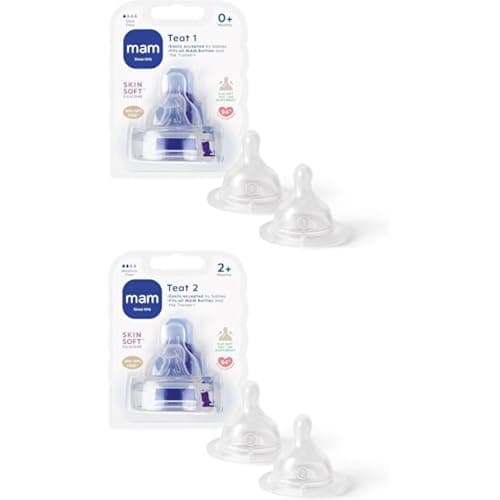 Image of MAM SkinSoft Silicone Teats - Size 1 and 2 for Newborns, Slow Flow for All MAM Bottles - Pack of 2 Each