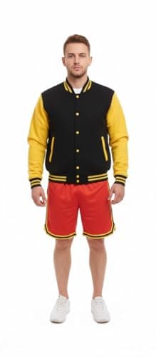 Image of SKT Unisex College Varsity Jacket, Classic Letterman Style with Snap Button Front (UK, Alpha, L, Regular, Regular, Black/Yellow)