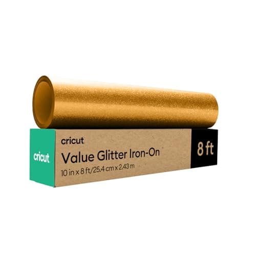 Image of Cricut HTV Glitter Heat Transfer Vinyl | 2.4 m | Gold | Sparkle Iron-On HTV Vinyl for Fabric, Perfect for Custom T-Shirts & DIY Clothing