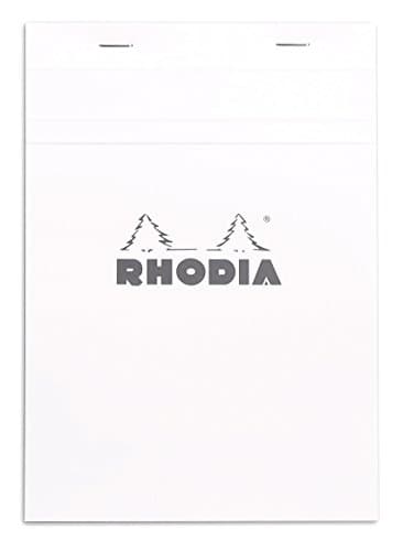 Image of RHODIA 16201C - Stapled Notepad N°16 White - A5 - Small Squares - 80 Detachable Sheets - 80G White Clairefontaine Paper - Soft, Resistant and Waterproof Coated Card Cover - Basics