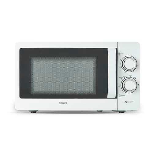 Image of Tower Manual Microwave with Sleek Mirror Door, 800W, 20L, White & Chrome, T24042WHT
