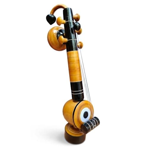 Image of MAMU Shop Eco-Friendly Eucalyptus Wooden Veena Home Decor Showpiece - Perfect Wall and Living Room Decoration Item, Unique Housewarming Gift for Couples and New Home - Versatile Room, 35 cm