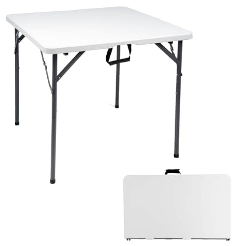 Image of Crystals 3FT Square Folding Table White – Portable Plastic Table for Picnic, Camping, Kitchen, Garden & Outdoor Use, Lightweight Foldable Dining Table, Easy Storage & Carry