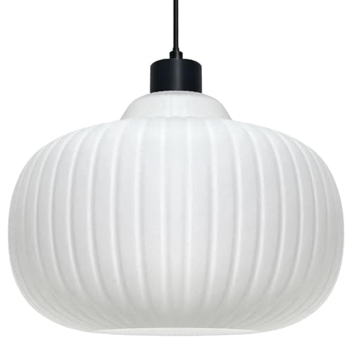 Image of Oval Globe Pendant Light Opal Glass Ceiling Lamp Shade Ribbed Glass Hanging Light Fitting K416