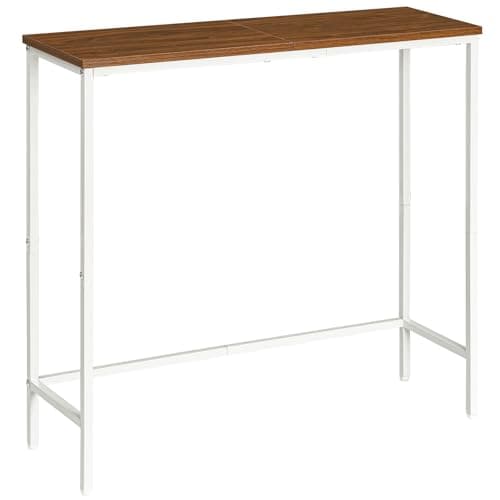 Image of HOOBRO Console Table, Slim Console Table for Hallway, Metal Frame, Compact Display Table, Sofa Table for Small Spaces, Entryway, Living Room, Sturdy, White and Walnut EWH75XG01