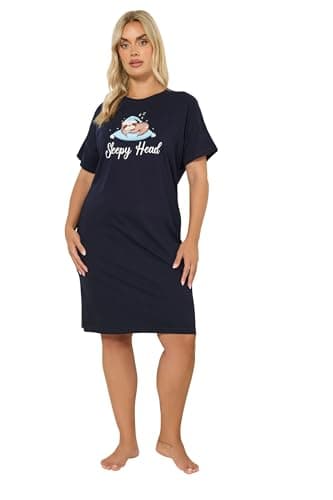 Image of Yours Curve Blue 'Sleepy Head' Sloth Sleep Tee Nightdress - Women's - Plus Size Curve