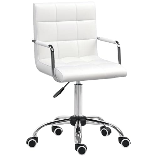 Image of Vinsetto Makeup Vanity Chair, PU Leather Mid Back Office Chair with Adjustable Height, Armrest and Rolling Wheels, White