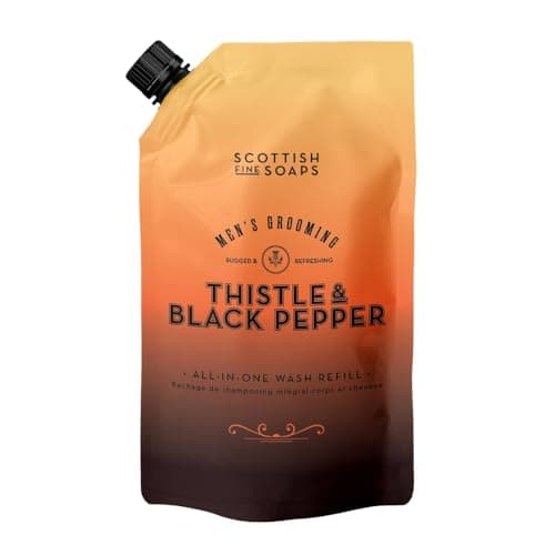 Image of Scottish Fine Soaps Men's Grooming Thistle & Black Pepper All-In-One Wash Refill 1.2L – Eco-Friendly Body Wash Refill with Magnesium and Oat Extract