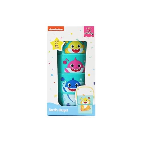 Image of Baby Shark Bath Cups 3 Pack Baby Bath Toys Educational & Fun 6M+ Animal Print Stackable Fill Up Buckets Fill N Spill Bathtub Fun Toy For Toddlers/Children