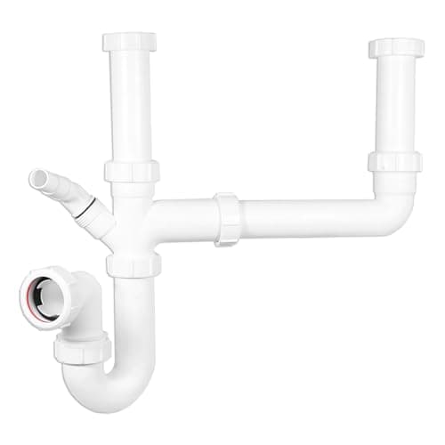 Image of SPARES2GO Double Bowl Sink Waste Kitchen Washing Machine Dishwasher P Trap Kit (40mm / 1.5" / 1½")
