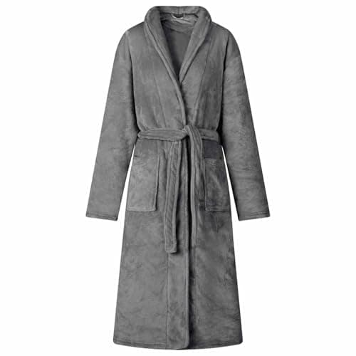 Image of kithwjll Bathrobe without Hood Dark Grey Flannel XL Loungewear Women Men Leisure Suit Pyjamas Comfortable Winter Lounge Set with Practical Bag for Cosy Hours