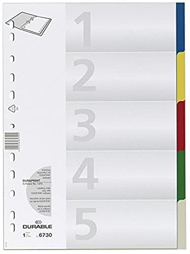 Image of Durable Index with Coloured Tabs, 5 – TAB Index (5, Multi-Coloured, Polypropylene (PP), Blank, Portrait, A4)