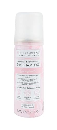 Image of Brushworks Refresh & Revitalise Floral Dry Shampoo 50ml - Travel Size, No Rinse, Oil Absorbing Hair Refresher, Instant Volume, All Hair Types, Floral Scent, Vegan & Cruelty-Free