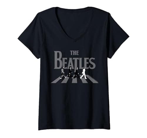 Image of Women's The Beatles - Abbey Road Greyscale Album Cover V-Neck T-Shirt, Black, XX-Large