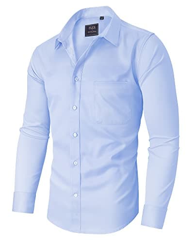 Image of siliteelon Mens Long Sleeve Shirts Sky Blue Smart Casual Non Iron Business Dress Formal Shirt Regular Fit Work Office Wedding Party Button Down Stretch Shirt for Men Adult XL