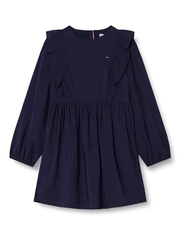 Image of Tommy Hilfiger Girl's Ruffle Aline Dress LS KG0KG08945 Flare Dress, Blue (Dark Night Navy), 6 Years