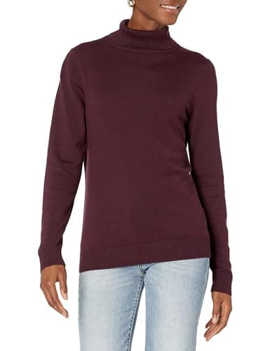 Image of Amazon Essentials Women's Classic-Fit Lightweight Long-Sleeve Turtleneck Sweater (Available in Plus Size), Burgundy, X-Large