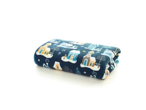 Image of Deyongs Festive Village Throw Navy 140x180CM – Cosy Reversible Sherpa Fleece Throw Blanket, Super Soft & Warm Sofa/Bed Blanket, Machine Washable, Fast Drying, Lightweight Winter Comfort, Gre