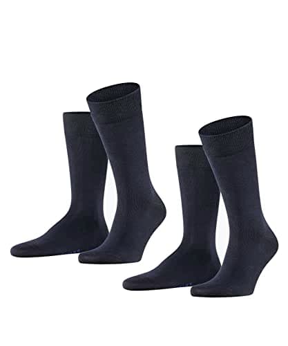 Image of FALKE Men's Happy Double Pack M So Cotton Plain 2 Pairs Socks, Blue Dark Navy 6375, 8.5-11