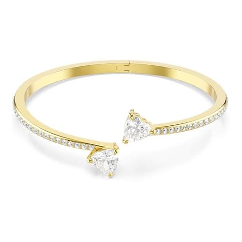 Image of Swarovski Mesmera Bangle Bracelet, Clear Heart-Cut Crystals in a Gold-Tone Finished Setting, Size M, Part of the Mesmera Collection