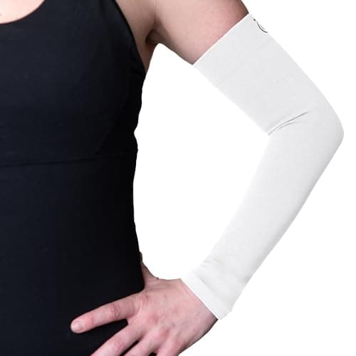 Image of FitLegs - Sports Compression Arm Sleeve - 18-24mmHg for Muscle Fatigue, Endurance, Soreness & Recovery - White - Medium
