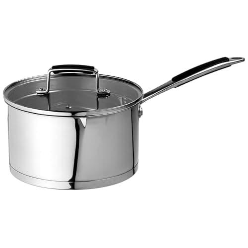 Image of Prochef Stainless Steel Saucepan with Glass Lid, Mirror-Polished, 20cm Diameter, 3L Capacity, Induction Compatible, Oven Safe, Silver