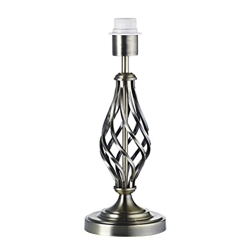 Image of Happy Homewares Traditional and Classic Brushed Antique Brass Table Lamp Base with Switch and Ornate Twist Metal Stem Design | 1 x E27 60w Maximum | 37cm Height