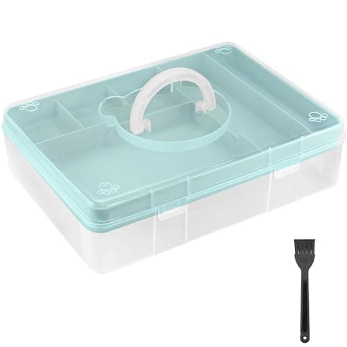 Image of Craft Storage Box Clear Craft Stackable Large Sewing Box with 7 Compartment Tray Large Capacity for Medications, Sewing Supplies, Stationery,Art & Crafts - Space-Saving Design for Home & Office - Blue