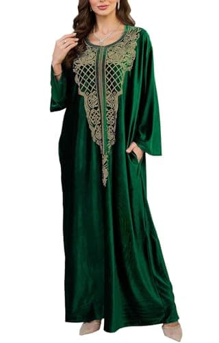 Image of Orshoy Womens Luxury Embroidery Kaftan Dress Bathing Suit Cover Up Maxi Kimono Tunic Beachwear Robes Dressing Gown Green
