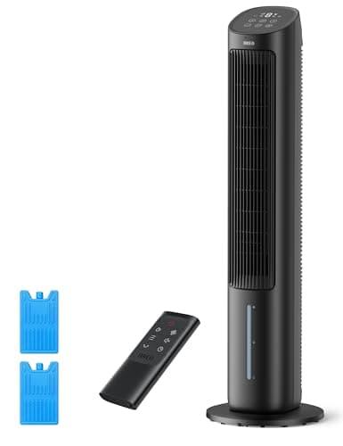 Image of DREO 40“ Evaporative Air Cooler, 35dB Silent Cooling Fan that Blow Cold Air, 80° Oscillating Bladeless Tower Fan for Bedroom, Removable Water Tank, Ice Packs, Remote Control, 4 Speed, 7H Timer, Black
