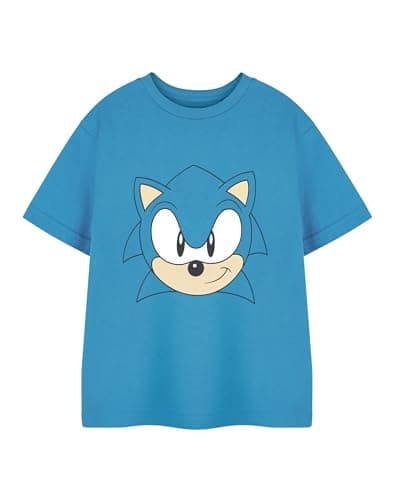 Image of Sonic The Hedgehog Boys Blue Short Sleeved T-Shirt | Gamer Graphic Tee for Kids | Sonic Video Game Apparel | Classic Sega Character Top | Children's Gaming Merchandise Gift