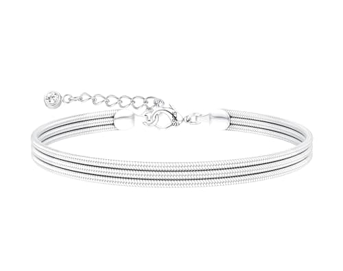 Image of FIOROYAL Sterling Silver Bracelet for Women- Silver Chain Link Ladies Bracelets Adjustable-3 Layered Beaded Bracelet Stack Tarnish Free Jewellery Gifts for Women Girls S1