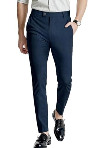 Image of GINGTTO Mens Slim Fit Stretch Chino Trouser Skinny Dress Pants for Men UK Navy Blue 30 Waist 30 Leg
