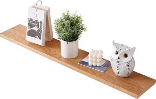 Image of Gieanoo Floating Shelf, Solid Oak Wood Rustic Wall Shelf Wall mounted Radiator shelf Display Shelf For Living Room, Kitchen, Bedroom,Bathroom (Natural 91cm)