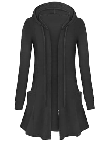 Image of Flikity Hooded Cardigan Women, Ladies Zip Up Hoodies Jackets for Women UK Long Sleeve Tops Women Lightweight Soft Cardigan Womens Spring Autumn Clothes Outerwear Dark Grey 2XL
